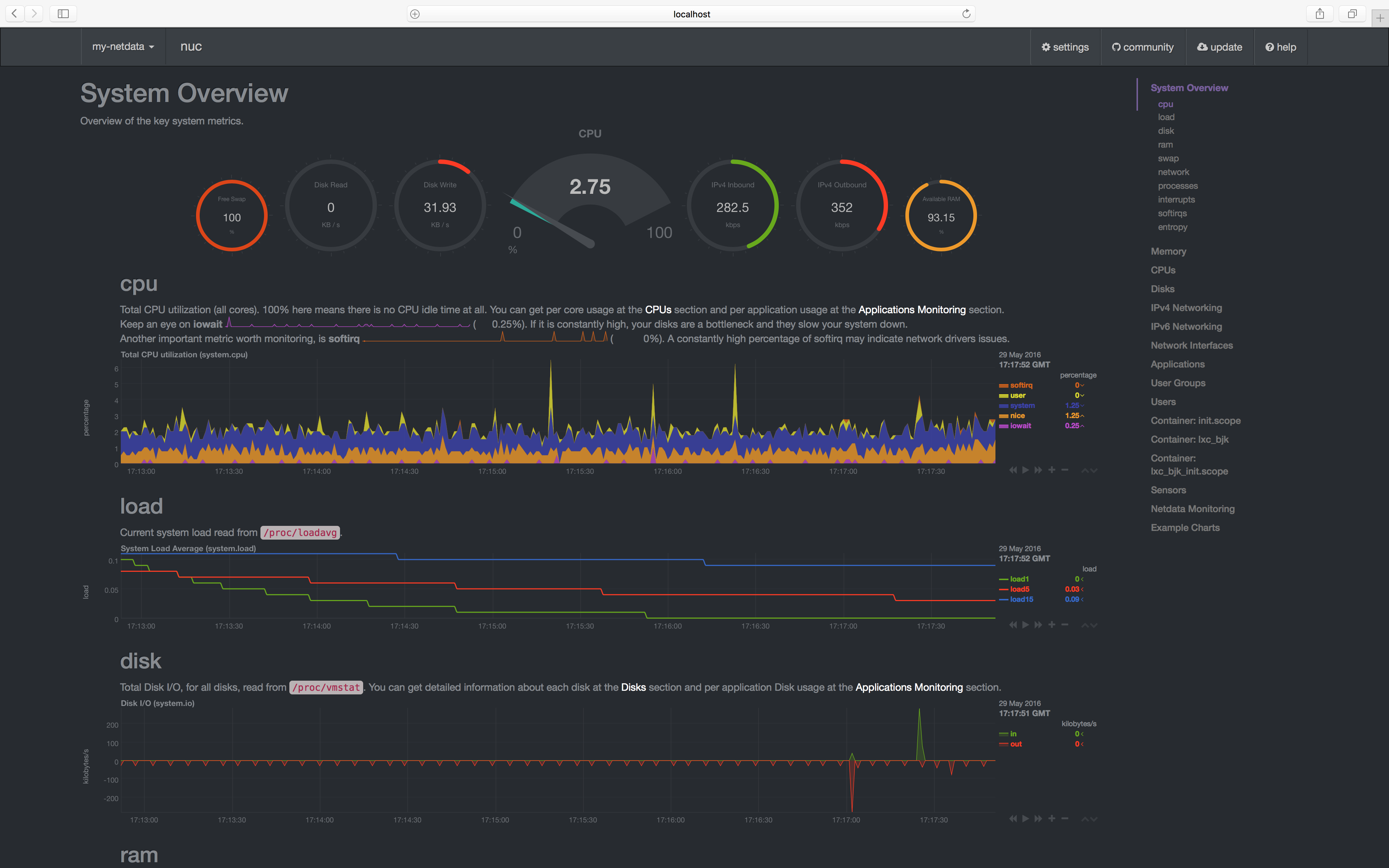 My configure-free netdata dashboard